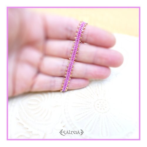 Bracelet fin tissé à l'aiguille perles de verre japonaises rose lumineux fermoir acier inoxydable doré à l'or fin 18 carats (#bc538)