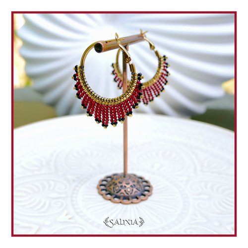 Boucles d'oreilles créoles tissées à l'aiguille perles de verre japonaises acier inoxydable doré plaqué or 24 carats (#bo1084)