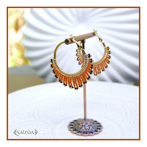 Boucles d'oreilles créoles tissées à l'aiguille perles de verre japonaises acier inoxydable doré plaqué or 24 carats (#bo1085)