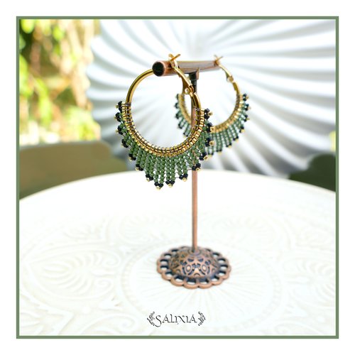 Boucles d'oreilles créoles tissées à l'aiguille perles de verre japonaises acier inoxydable doré plaqué or 24 carats (#bo1089)