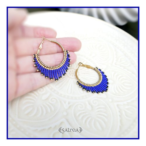 Boucles d'oreilles créoles tissées à l'aiguille perles de verre japonaises acier inoxydable doré plaqué or 24 carats (#bo1090)