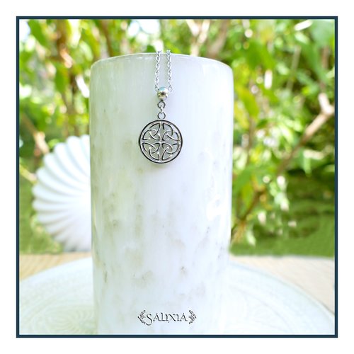 Collier pendentif noeud bouclier celtique porte bonheur talisman chaine et mousqueton entièrement en acier inoxydable (#c424)