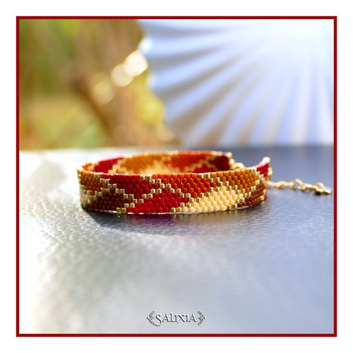 Bracelet tissé à l'aiguille perles en verre japonaises esprit kintsugi chainette et mousqueton acier inoxydable doré or fin (#bc578)