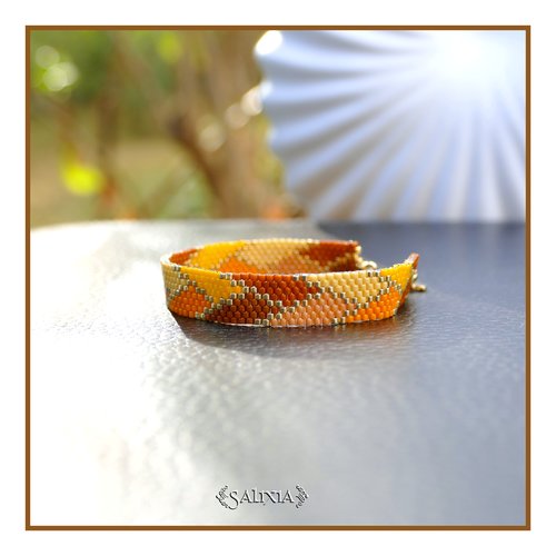 Bracelet tissé à l'aiguille perles en verre japonaises esprit kintsugi chainette et mousqueton acier inoxydable doré or fin (#bc579)