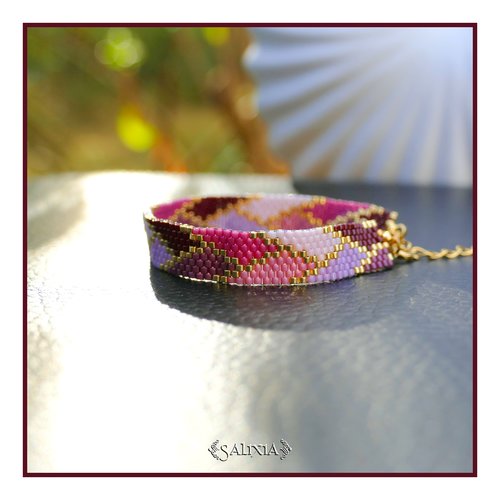Bracelet tissé à l'aiguille perles en verre japonaises esprit kintsugi chainette et mousqueton acier inoxydable doré or fin (#bc580)