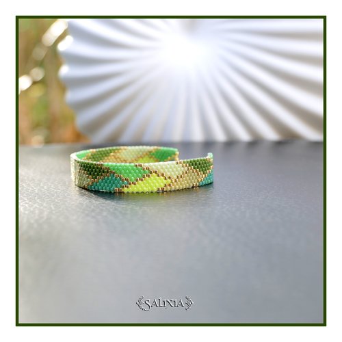 Bracelet tissé à l'aiguille perles en verre japonaises esprit kintsugi chainette et mousqueton acier inoxydable doré or fin (#bc581)