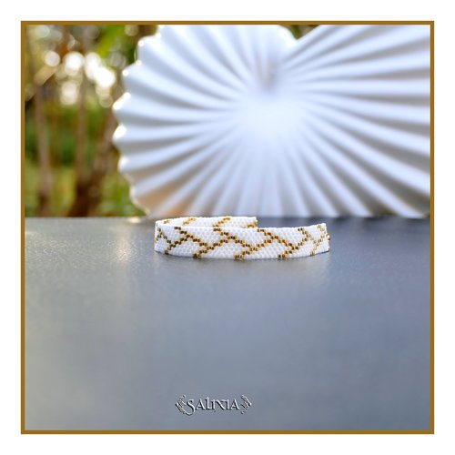 Bracelet tissé à l'aiguille perles en verre japonaises esprit kintsugi chainette et mousqueton acier inoxydable doré or fin (#bc588)
