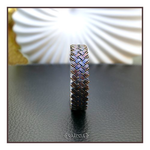Bracelet tissé à l'aiguille perles tila 4 rangs bordeaux mat patiné antique mousqueton acier inoxydable doré or fin 24 carats (#bc549)