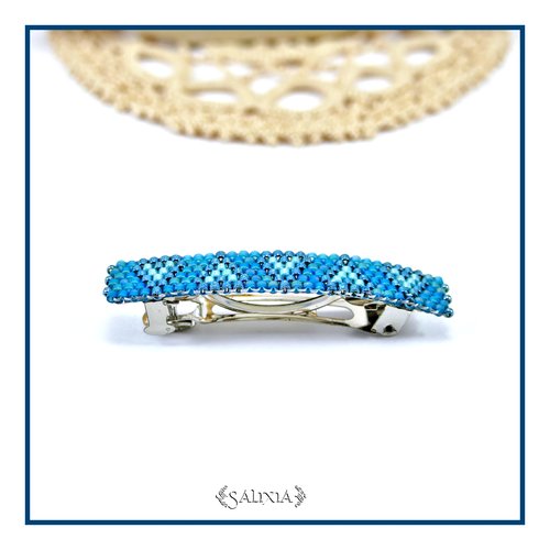 Barrette cheveux petits coeurs tissés à l'aiguille perles japonaises bleu teal à l'unité ou lot de 2 (#bar3)