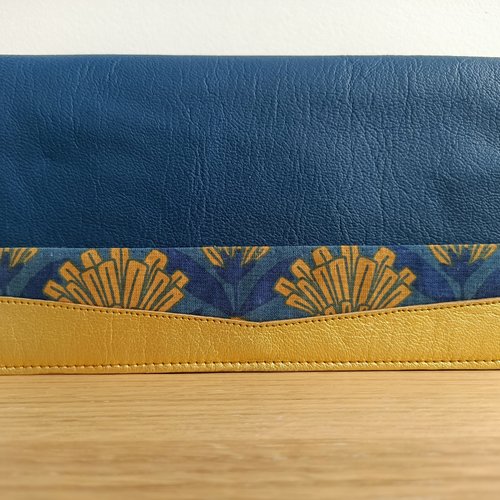 Porte-chéquier en cuir bleu et doré