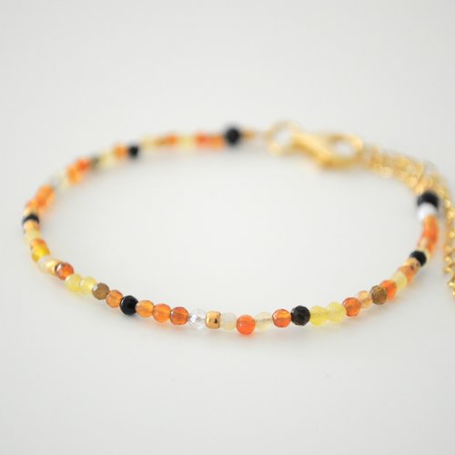 Bracelet de pierres fines multicolores oranges, noires et jaunes