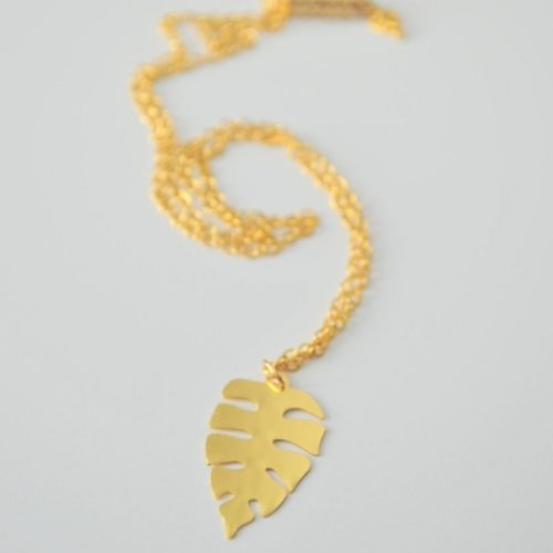 Collier chaine feuille or