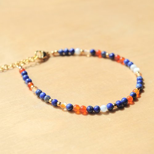 Bracelet pierres fines de lapis lazuli, cornaline, nacre