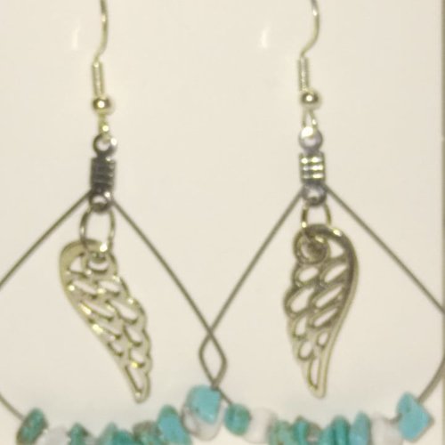Boucles d'oreille aile d'ange et pierre turquoise