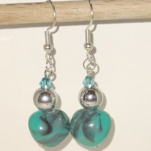 Boucles d'oreille perle bleu turquoise et argent