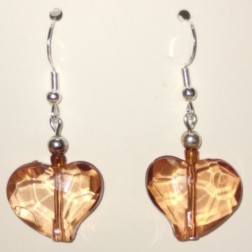 Boucles d'oreilles coeur cristal fumé