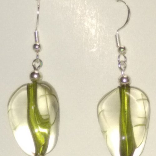 Boucles d'oreilles perles transparente et verte