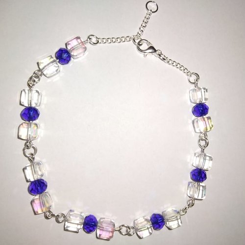 Bracelet perle cristal bleu blanc