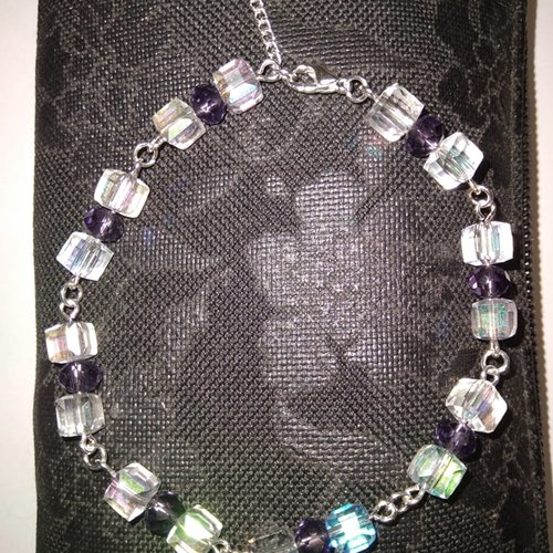 Bracelet perle cristal prune et transparente