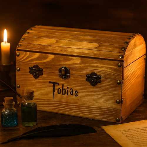 Cadeau pour fan de magie – coffret de sorcier personnalisé en bois avec cadenas pour garder précieusement potion et grimoire de sorcier