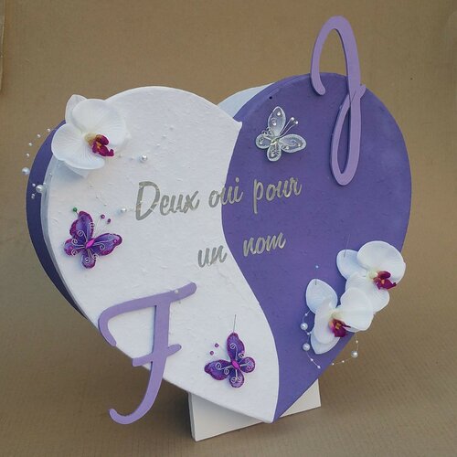 Grande urne personnalisée, en forme de cœur debout, décor mariage, saperlipopette création