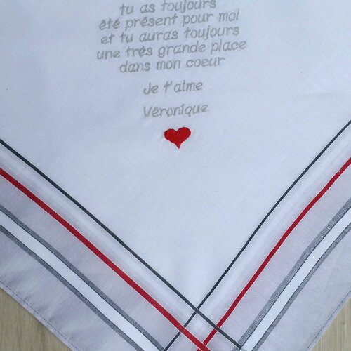 Mouchoir brodé, cadeau personnalisé père de la mariée, cérémonie laïque, mariage thème champêtre chic, rustique, vintage, bohème