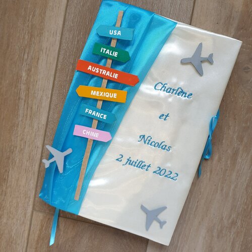 Ensemble, porte alliances, urne et livre d'or mariage thème voyage, personnalisé saperlipopette créations