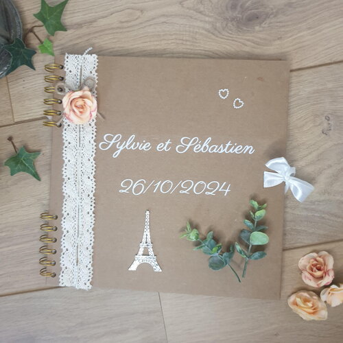 Livre d'or thème paris romantique, retro, kraft et dentelle, personnalisé, mariage bohème, baptême, anniversaire, saperlipopette créations