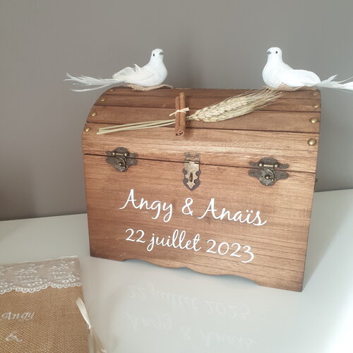 Grande urne, coffre bois mariage thème champêtre chic, saperlipopette création