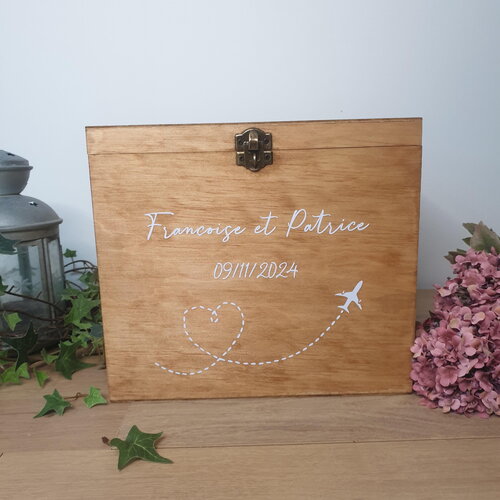 Urne mariage bois personnalisée, mariage thème voyage, avion, vintage, saperlipopette créations