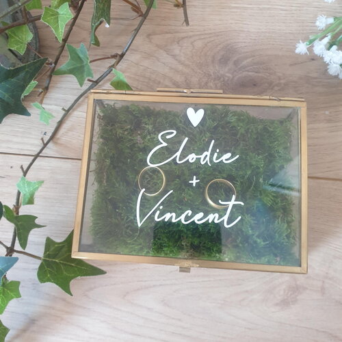 Porte alliances boite vitrine, boite à bijoux personnalisée, verre et laiton, coussin d'alliances par saperlipopette créations