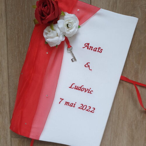Livre d'or mariage rouge et blanc, personnalisé, romantique, saperlipopette créations