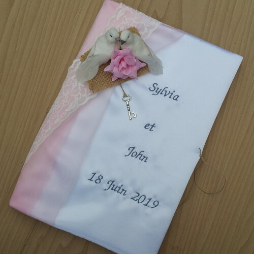 Livre d'or mariage champêtre, personnalisé, thème oiseau, romantique, rose poudré et dentelle,  anniversaire, baptême