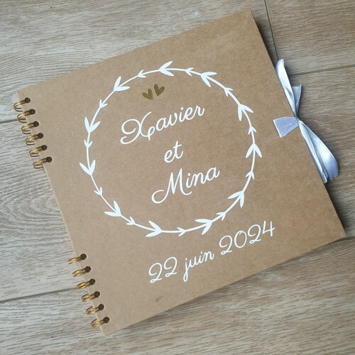 Livre d'or kraft carré, personnalisé, mariage champêtre, baptême, anniversaire, saperlipopette création