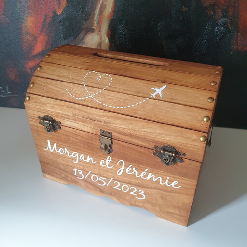 Grande coffre de mariage thème voyage, boite à message personnalisée, saperlipopette créations