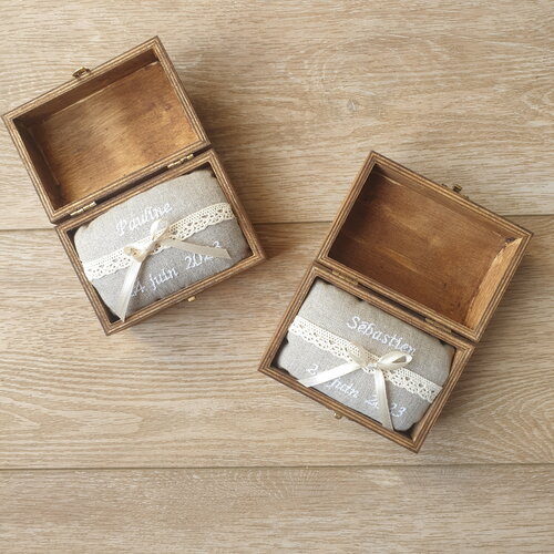 2 boîtes pour alliances bois personnalisées, saperlipopette créations