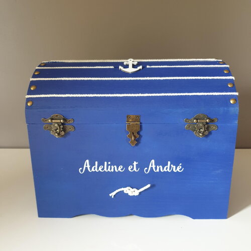 Urne mariage thème marin, bleu et blanc personnalisé , saperlipopette créations