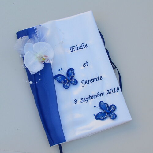 Livre d'or mariage, bleu roi, blanc, carnet, personnalisé, saperlipopette création