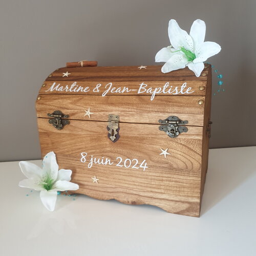 Grande urne, coffre bois avec cadenas,  mariage thème exotique, saperlipopette créations