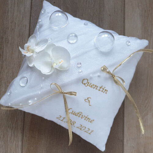 Coussin alliances bulle, mariage blanc et doré ou couleur au choix, orchidée, personnalisé, saperlipopette création