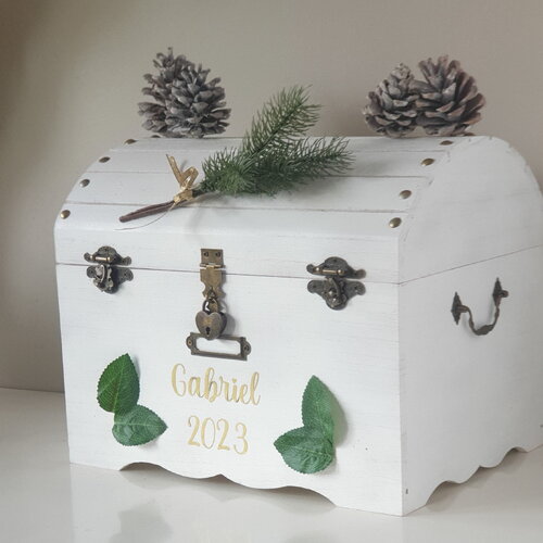 Urne coffre personnalisée, mariage d'hiver, mariage thème forêt, avec cadenas, saperlipopette création