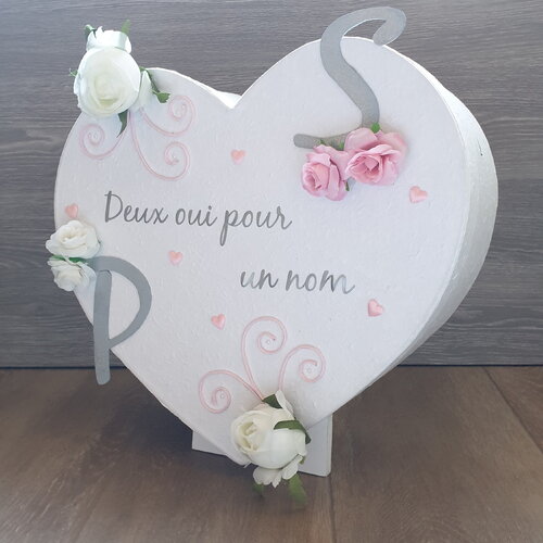 Grande urne cœur rose poudrée et gris, personnalisée, saperlipopette création