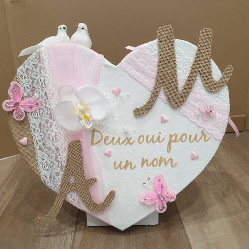 Grande urne mariage cœur, décoration mariage champêtre chic, romantique, personnalisée, saperlipopette création