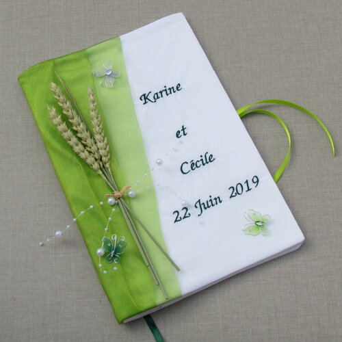 Livre d'or mariage, thème champêtre, vert, anis, rustique, papillon, décoration, personnalisé, saperlipopette créations