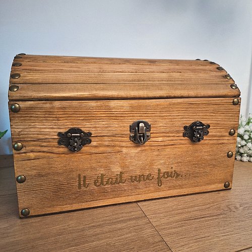 Très grand coffre en bois personnalisable – malle au trésor - boîte à souvenirs ou à secret avec cadenas