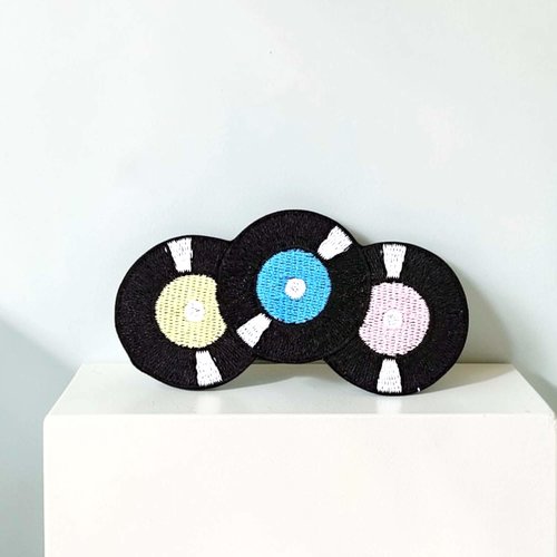 Patch disques vinyles, écusson brodé thermocollant vinyles rétro, old school 7,5 cm