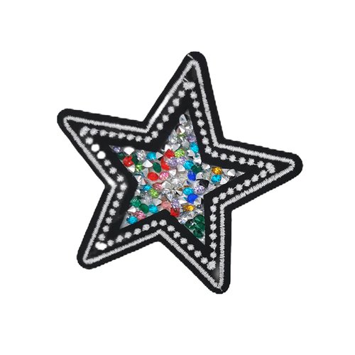 Ecusson étoile avec strass, patch brodé diamant thermocollant,  7 cm