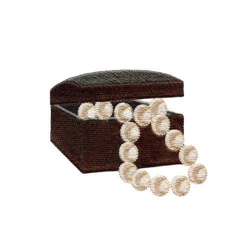 Patch brodé coffret à bijoux, collier de perles, écusson thermocollant boite à bijou pour customisation vêtements, 8 cm