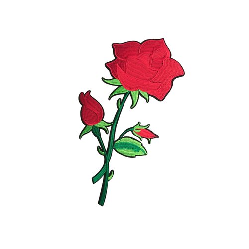 Grand patch rose rouge, applique fleur écusson brodé thermocollant pour customisation de vêtements, 28,5 cm