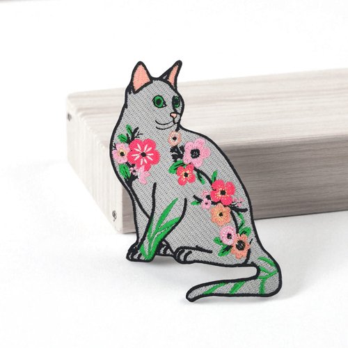 Patch chat, écusson brodé thermocollant pour customisation de vêtements et accessoires, 11 cm